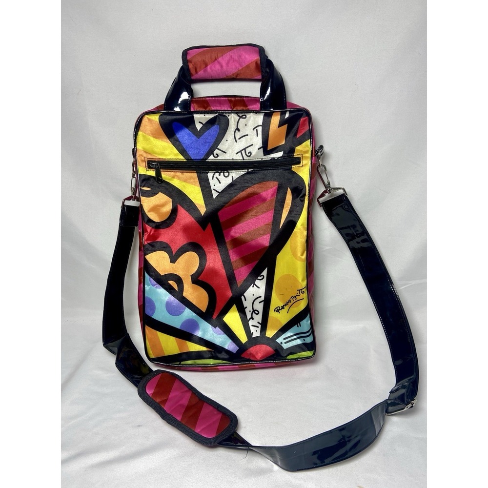 Romero Britto New‎ Day Satin Laptop Sleeve Vertical Bag Crossbody Heart Red Pink
